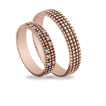 Βέρες Σετ Ροζ Χρυσές Σκαλιστές με Ζιργκόν MASCHIO FEMMINA TMF-46 - themelidisjewels